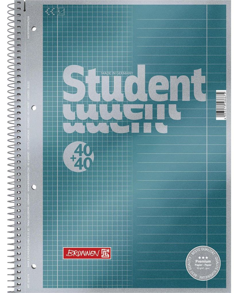 Brunnen 1067174 Notizblock Collegeblock Student Premium Duo A4 Lineatur 27 28 90 g/m² 40 Blatt liniert 40 Blatt kariert Metallic-Effekt