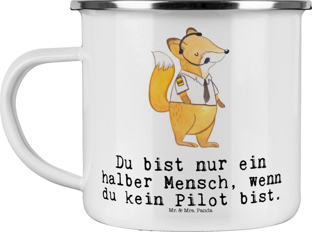 Mr. & Mrs. Panda Haferl Pilot Herz - Weiß - Geschenk, Flugzeug, Pott, Cockpit, Emaille Tasse, Teebecher, Becher, Teetasse, Spruch