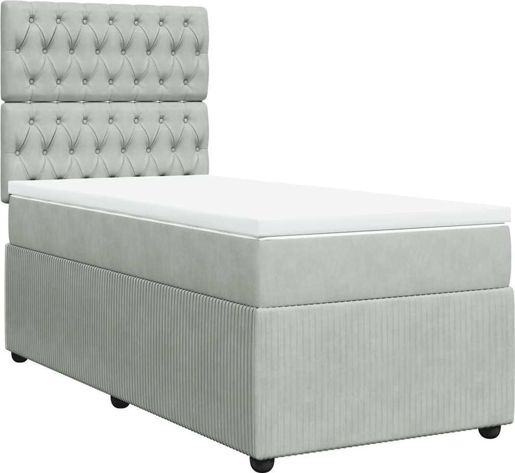 vidaXL Boxspringbett mit Matratze Hellgrau 80x200 cm Samt