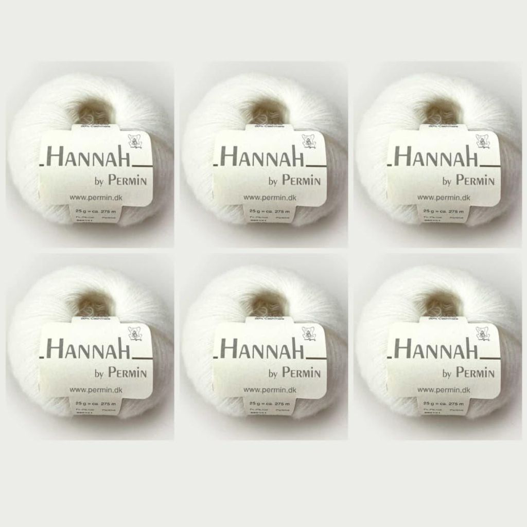 6x Hannah by Permin – Luxusgarn aus Wolle, Seide & Kaschmir (01 weiß)