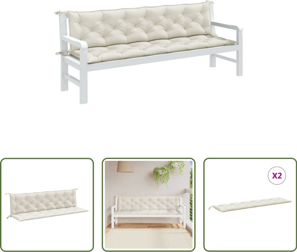 The Living Store Gartenbank-Auflagen 2 Stk. Melange Creme 200x50x7 cm Stoff