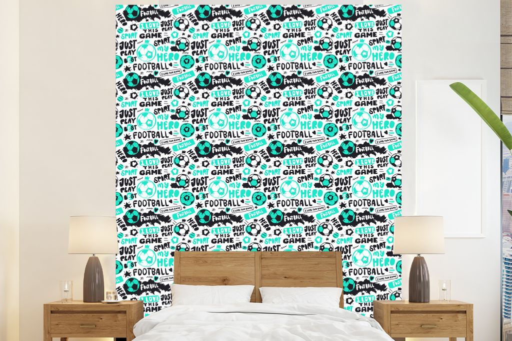MuchoWow Fototapete für Wohnzimmer oder Schlafzimmer Wandtapete Vinyl Motivtapete Muster - Fußball - Sport - Jungen - Kinder - Kinder - 195x240...