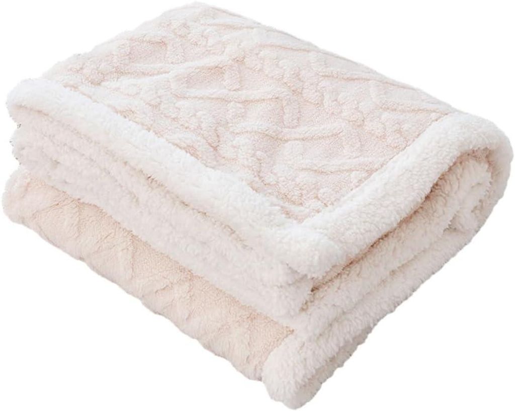 Sherpa-Decke im Jacquard-Stil, weiches und flauschiges Fleece, Winterbettwäsche für Wohnzimmer oder Reisen, Maße 100 x 150 cm, beige