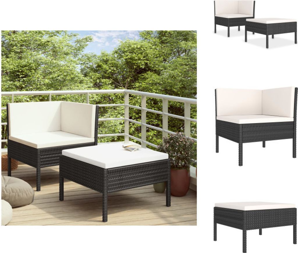 vidaXL 2-tlg. Garten-Lounge-Set mit Auflagen Poly Rattan Schwarz - Gartenmöbel-Sets