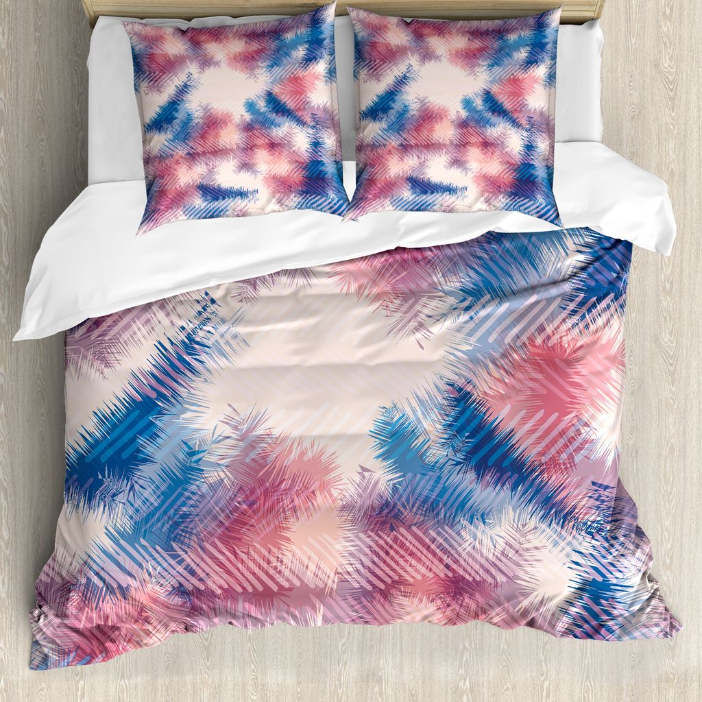 ABAKUHAUS Psychedelisch Bettbezug, Boho Dye Federn, Milbensicher Allergiker geeignet mit Kissenbezügen, 155 cm x 220 cm - 80 x 80 cm, Pink Blau