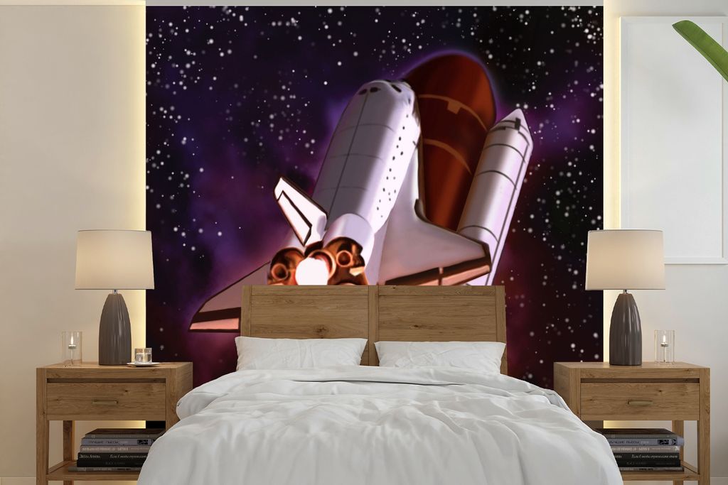 MuchoWow Fototapete für Wohnzimmer oder Schlafzimmer Wandtapete Vinyl Motivtapete Eine Illustration des gestarteten Space Shuttles - 240x240 cm ...