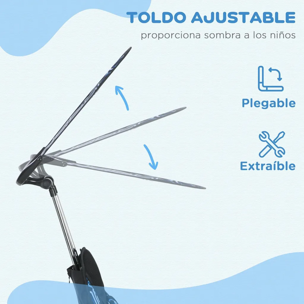 Tricycle enfant pliable avec toit solaire et structure métal robuste - 5