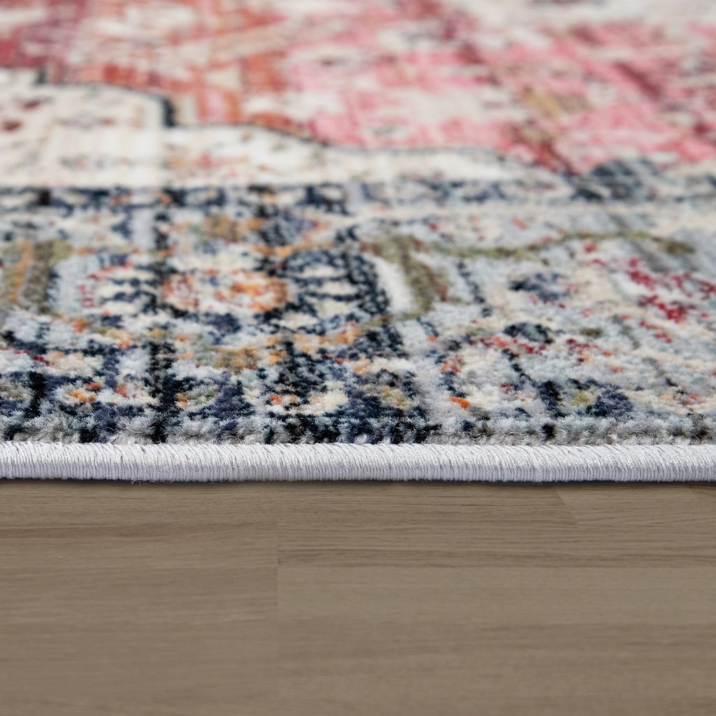 TT Home Teppich, Kurzflor Für Wohnzimmer, Mit Orient-Design Und Bordüre In Rosa Bunt Größe 240x320 cm