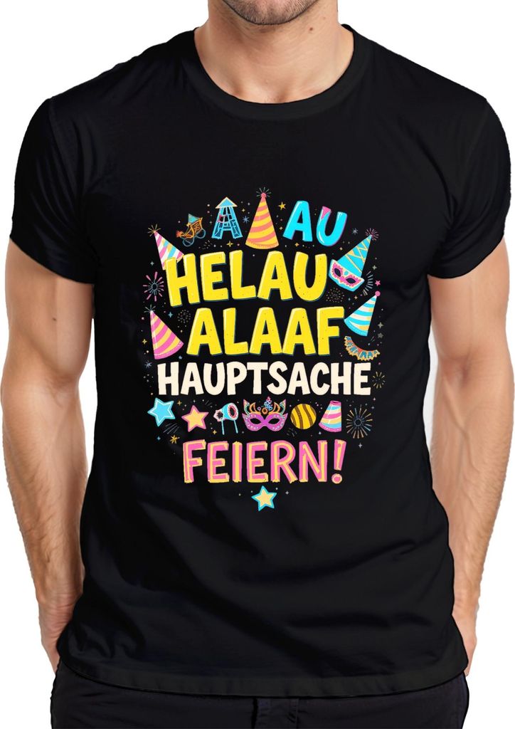 Helau Alaaf Hauptsache Feiern Karneval Fasching Konfetti Maske Herren T-Shirt, Schwarz, L