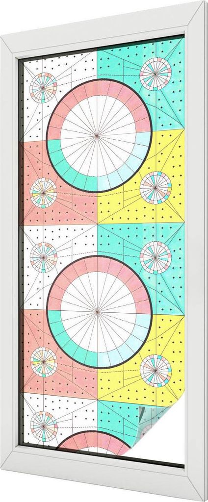 Buntglas Fensterfolie – 116x50 cm – Stained-Glass Design – blickdichte dekorative Sichtschutzfolie – selbstklebend, UV-Schutz – Geometris...