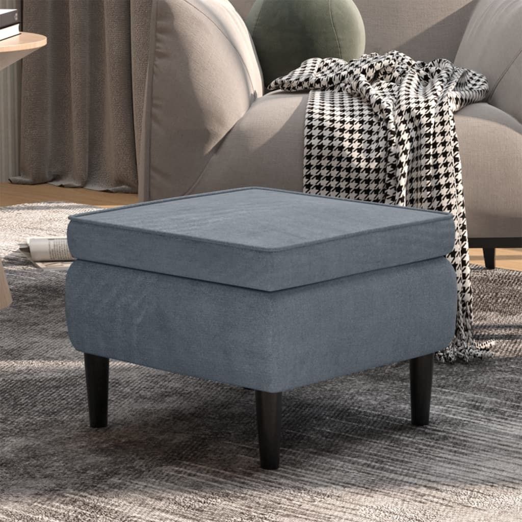 The Living Store Hocker mit Holzbeinen Dunkelgrau Samt