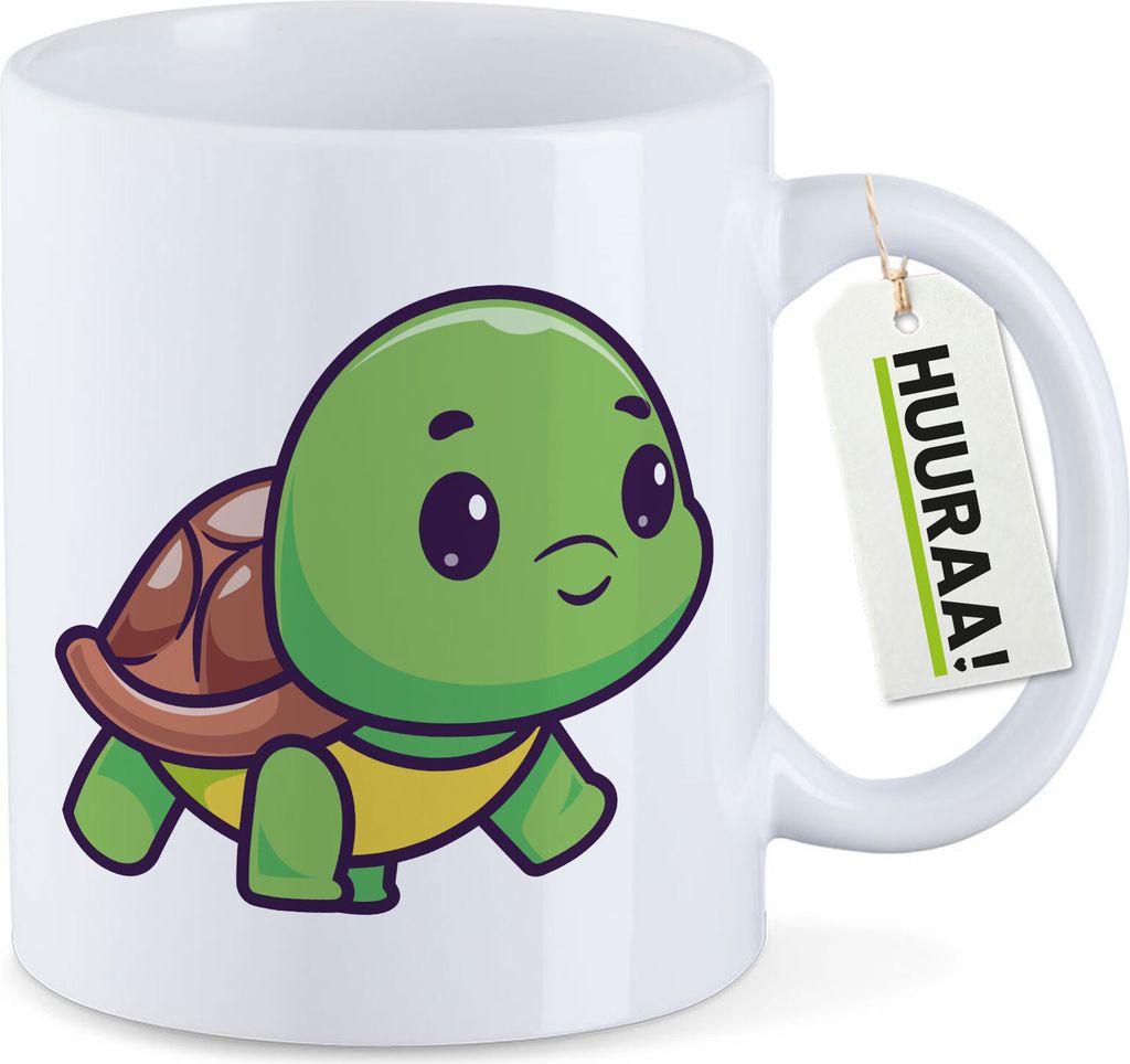 Huuraa Kaffeetasse Baby Schildkröte Comic 330ml Weiß Keramik Kaffeebecher Geschenkidee