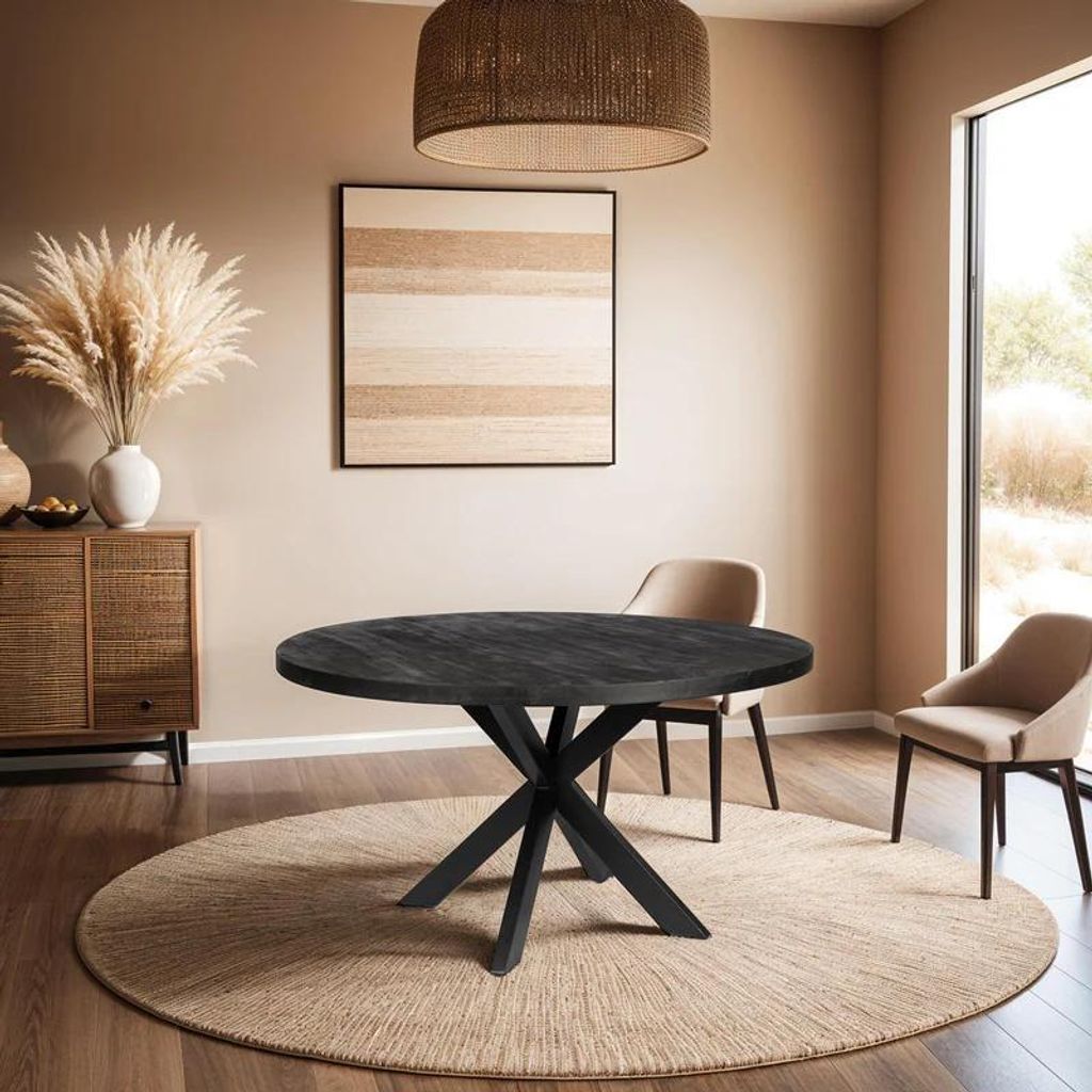 Zita Home EL - Esstisch - 110cm rund - schwarz - Massivholz Metall Kreuzbein