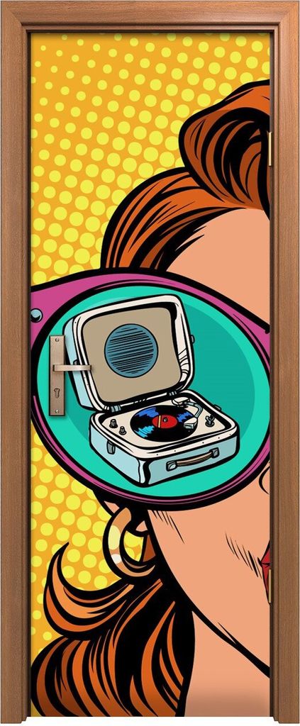 Türposter 70x200 cm Türaufkleber Türtapete Türfolie Klebefolie Frau mit Sonnenbrille Pop Vinyl Retro