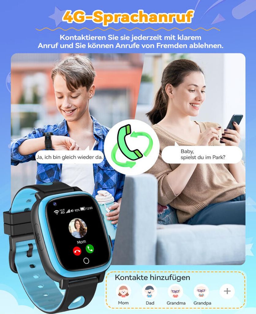 4G Smartwatch Kinder mit GPS und Telefonfunktion, IP68 Produktbild 3