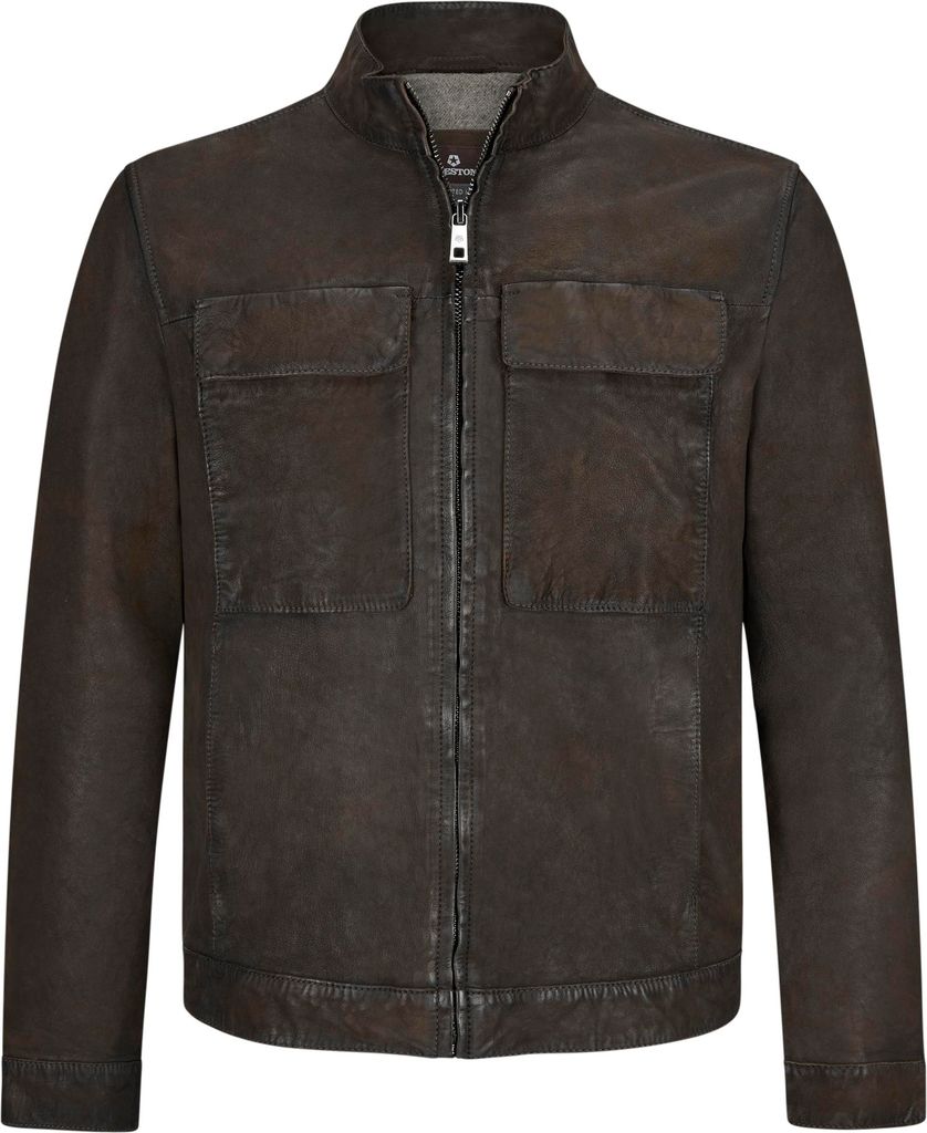 Herren Biker Lederjacke MSTizian aus Lamm Velours Leder mit Stehkragen und schmaler Passform