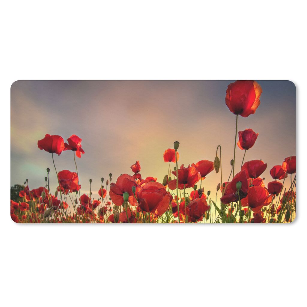 MuchoWow Mauspad Mousepad Bunter Himmel über einem Mohnblumenfeld in Dänemark 60x30 cm - Mousepads - Maus Mat - Pad - Mausunterlage - Nachhaltig