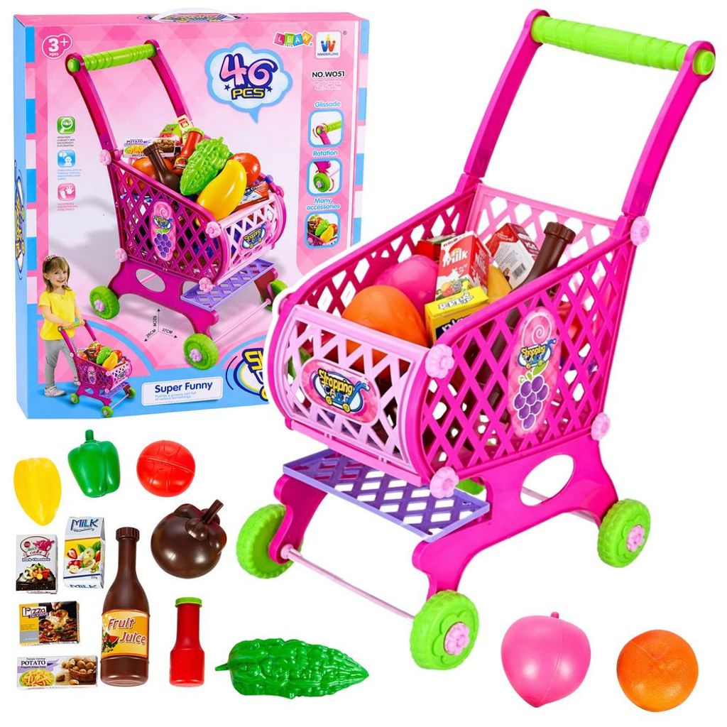 Chariot de courses pour enfants, rose, 46 pièces, 52 cm Image du produit 