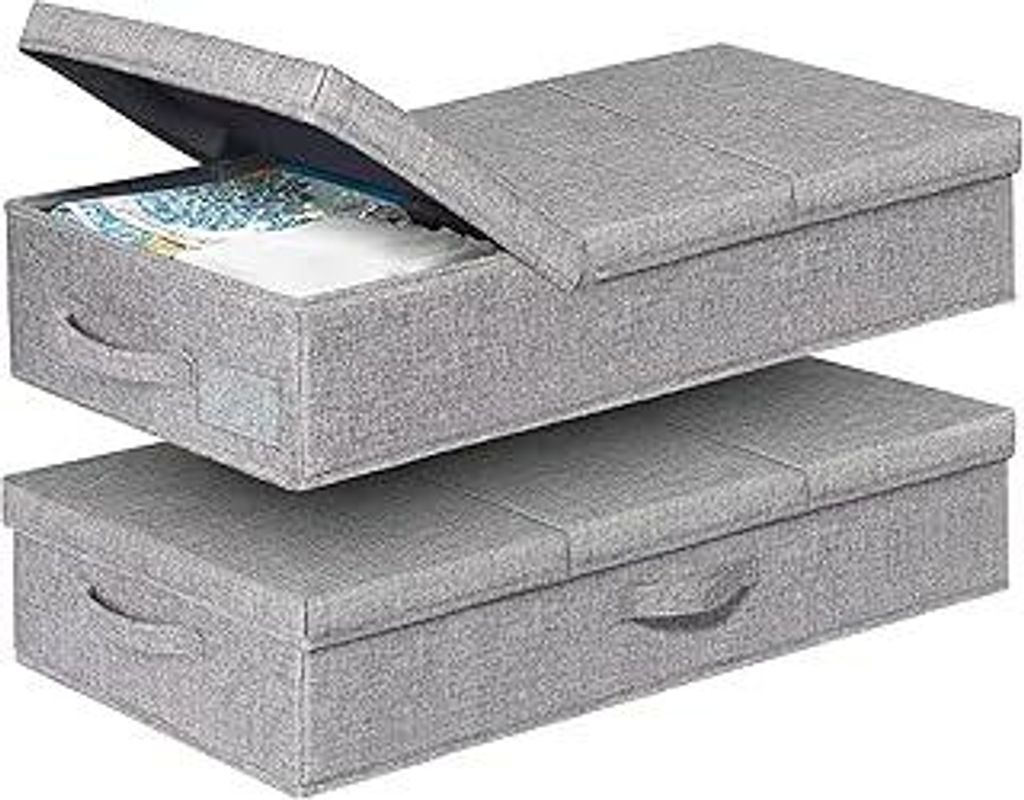 JUPELI 2 Stück Faltbarer Aufbewahrungsbox, 15cm Hoch Flach Unterbettkommode Stabil mit Deckel und Griff,Stoff Unterbett Aufbewahrung,Unterbettbox ...