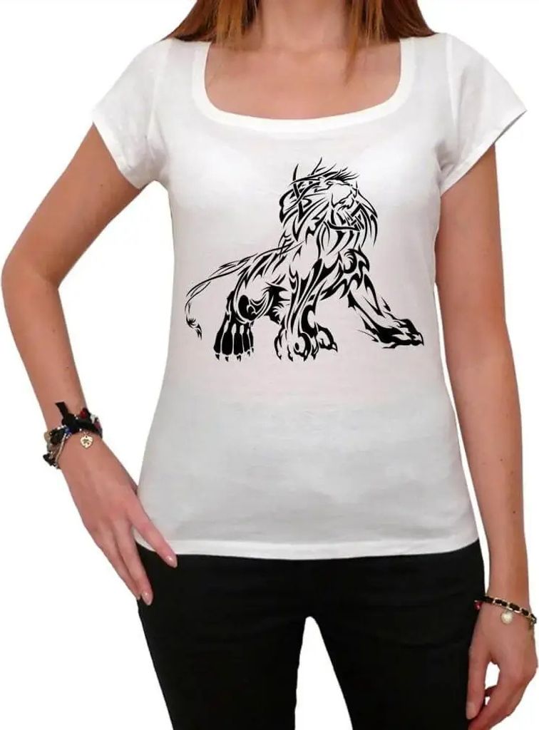 Damen Grafik T-Shirt Löwe Stammestätowierung – Lion Tribal Tattoo – Öko-Verantwortlich Vintage Jahrgang Kurzarm Lustige Druck Geburtstag Ges...