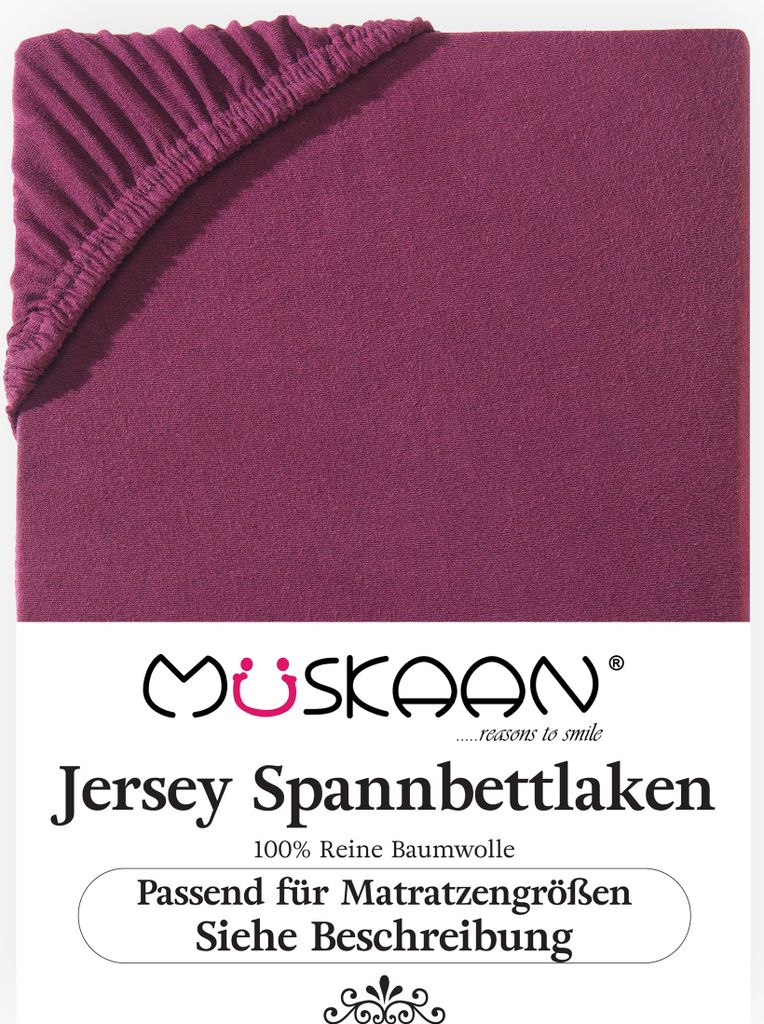 Müskaan Jersey Spannbettlaken 180x200 - 200x220 bordeaux für Boxspringbett und Wasserbett Bettlaken 100% Baumwolle