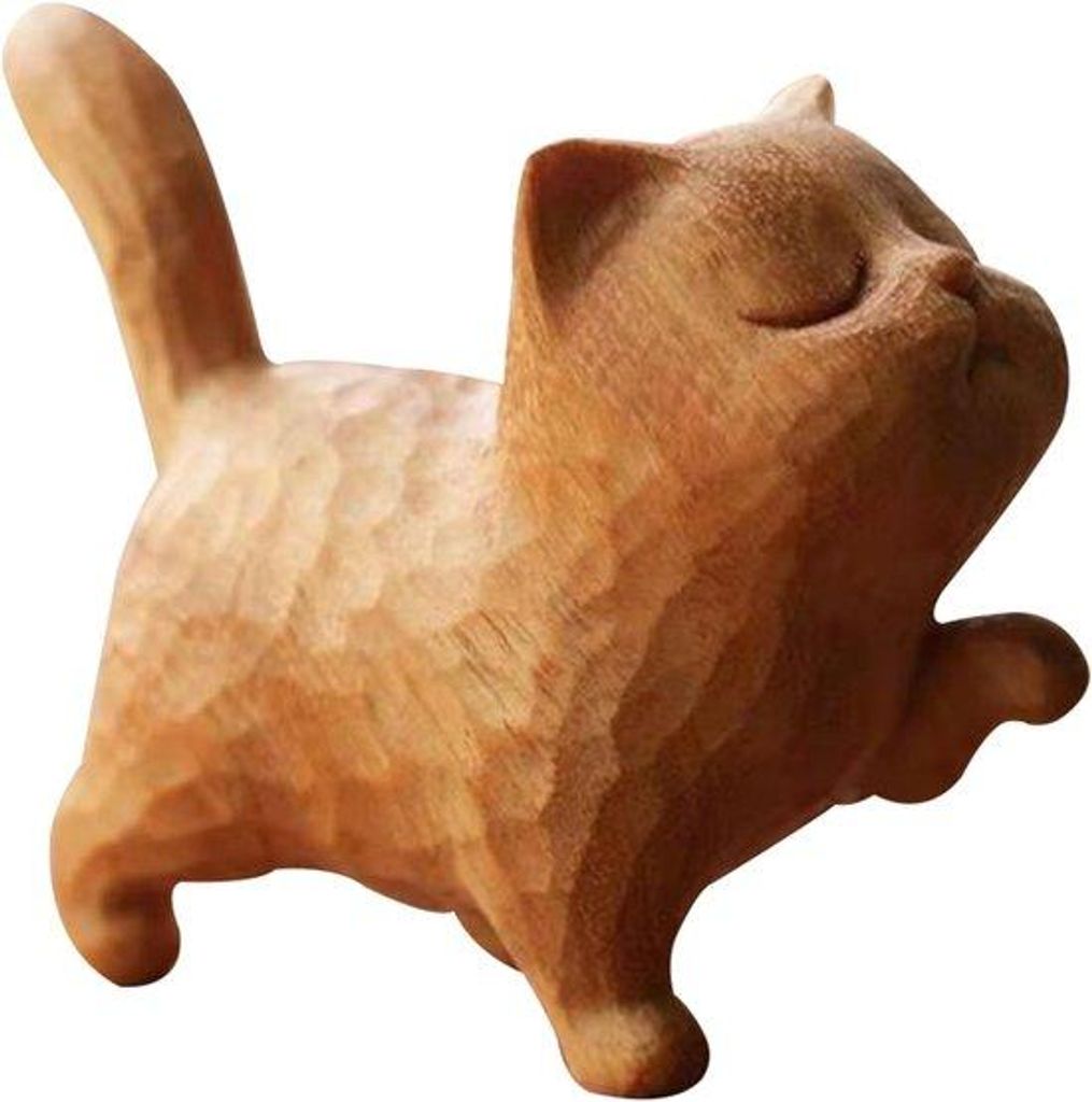 Holz Katzen-Ornamente, 2 × 1,2 Zoll, handgeschnitzte Holzkatzen, charmante kleine Katzenfiguren für Wohnzimmer und Büro.