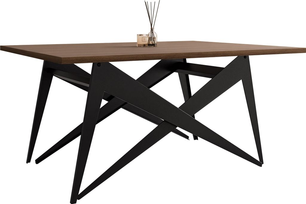 MIRJAN24 Couchtisch und Esstisch Xena, 2-in-1, Rahmen aus Stahl (Farbe: Schwarz / Nuss Franklin Tobacco)