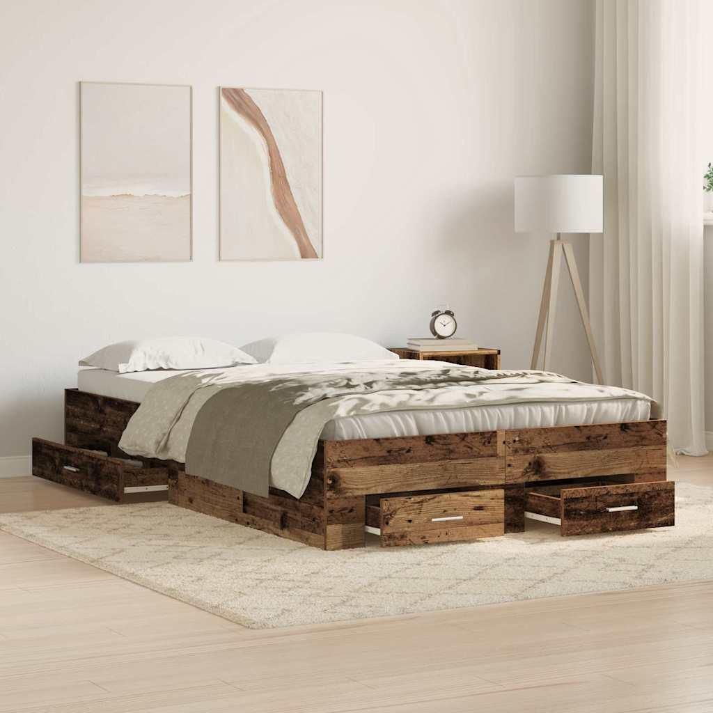 Maison Exclusive - Bettrahmen mit Schubladen Altholz 120 x 200 cm Holzwerkstoff
