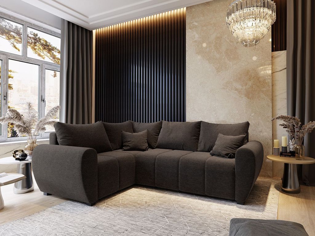 Masseno Ecksofa MADISON L L-S mit Schlaffunktion L-Form, Sofa mit Bettkasten, Wohnzimmersofa, Couch, Soffa, Bettsofa, Couchgarnitur- Braun, SAWANA 16