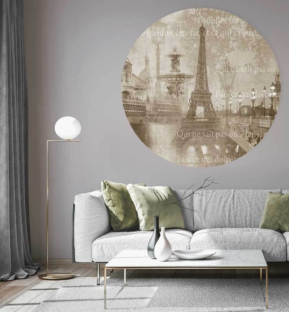 Fototapete Paris Collage rund, Material:Superior Vlies 350g/qm, Größe Tapete:195cm rund
