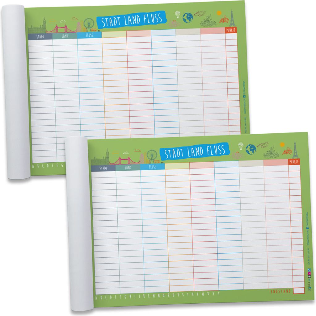 itenga Spieleblock Stadt Land Fluss 2er Set DIN A5 50 Blatt
