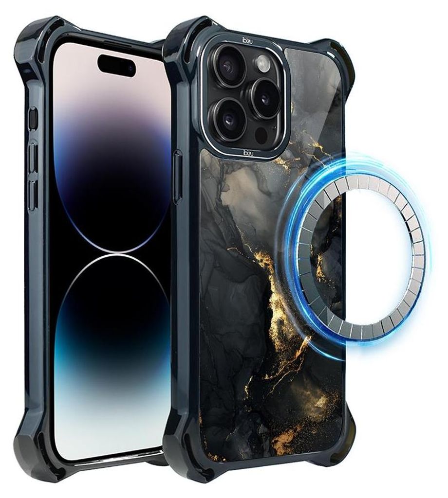 Schutzhülle für das iPhone 14 Pro, MagSafe-kompatibel, verstärkte Ecken, schwarz, Schwarzer Marmor