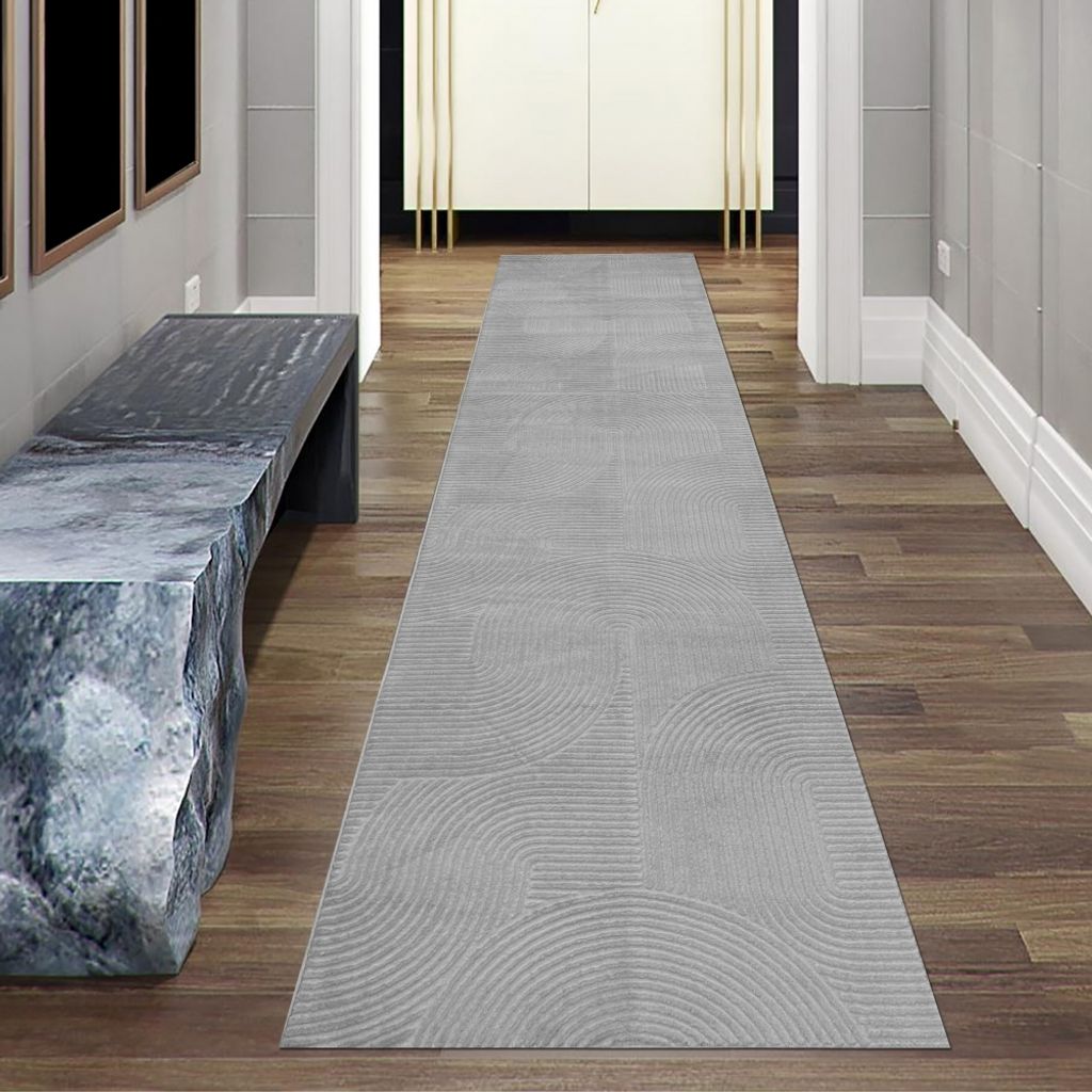 Schöner weicher Teppich mit Linienmuster in grau Größe - 80 x 300 cm