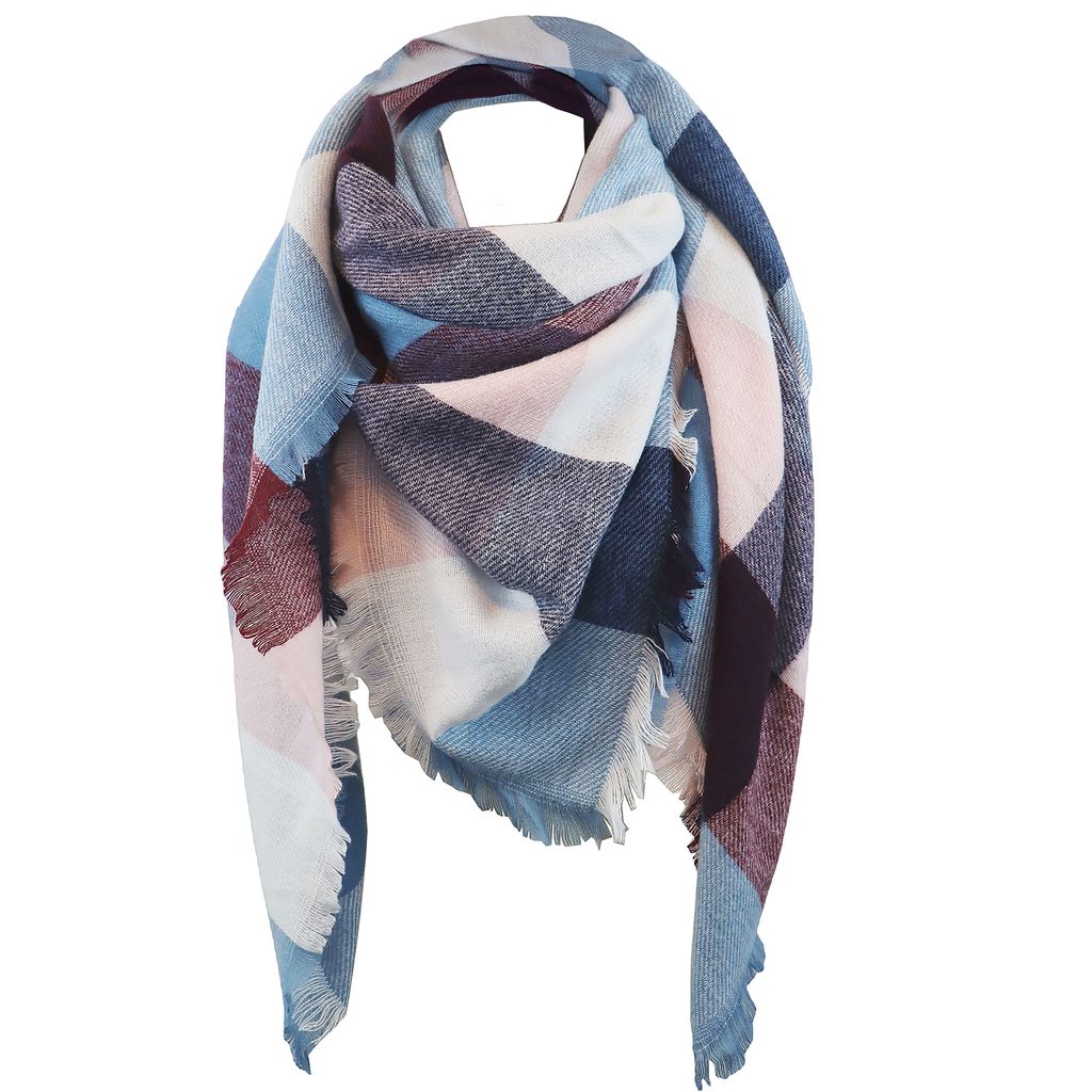 Damen Schal XXL, Strickschal, Wolleschal, Kariert, Halstuch, Scarf, Poncho, Cape, weich, A0508