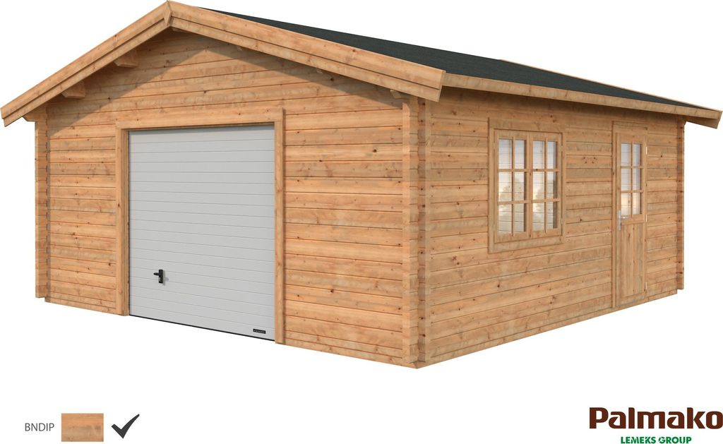 Palmako Garage Roger 27,7 m² - 70 mm - mit Sektionaltor Hellbraun tauchimprägniert
