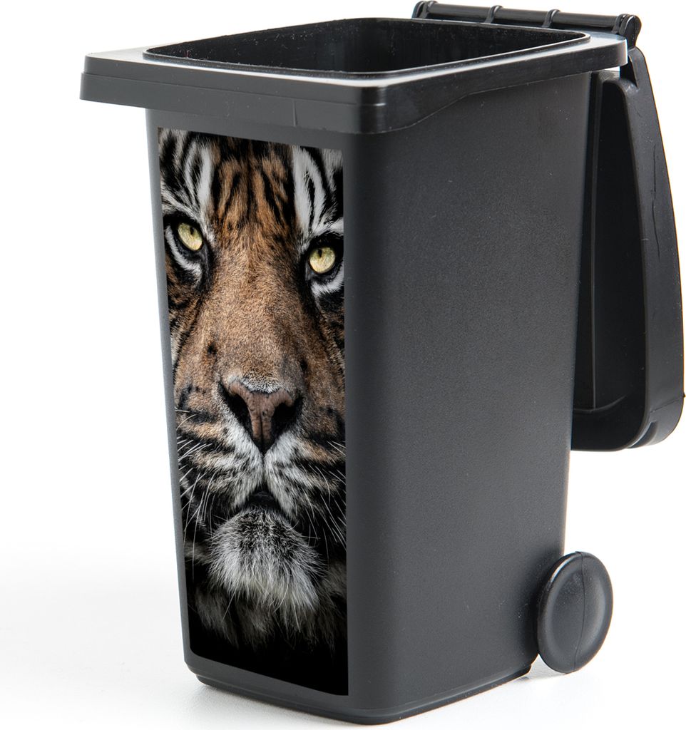 MuchoWow Mülltonnenaufkleber Tiger - Nahaufnahme - Tier 44x98 cm - Containeraufkleber - Aufkleber - Mülltonnen-Aufkleber