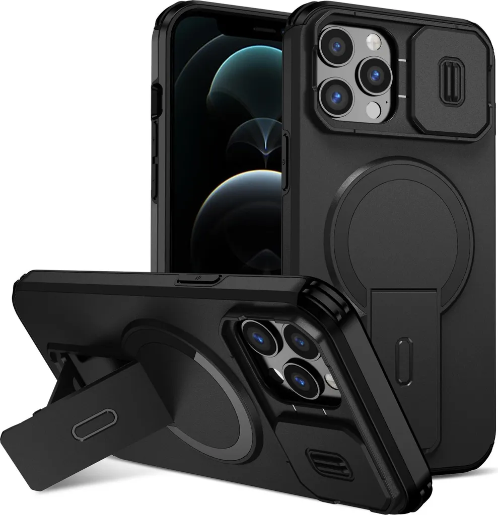 Cover iPhone 12 Pro Max Nera con Supporto e Protezione Fotocamera - 1