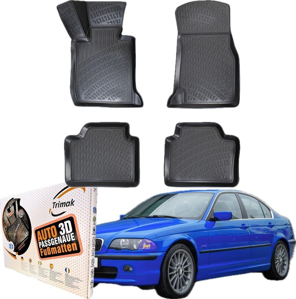 Trimak Autofußmatten kompatibel mit BMW 3ér E46 (1998-2004) Auto Allwetter Gummimatten