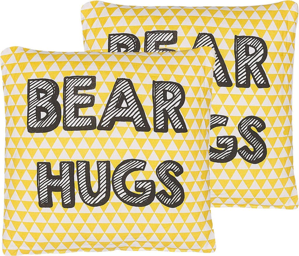 BELIANI Dekokissen Gelb Baumwolle 2er Set mit Aufschrift in Schwarz Qudratisch 40 x 40 cm Wohnzimmer Kinderzimmer