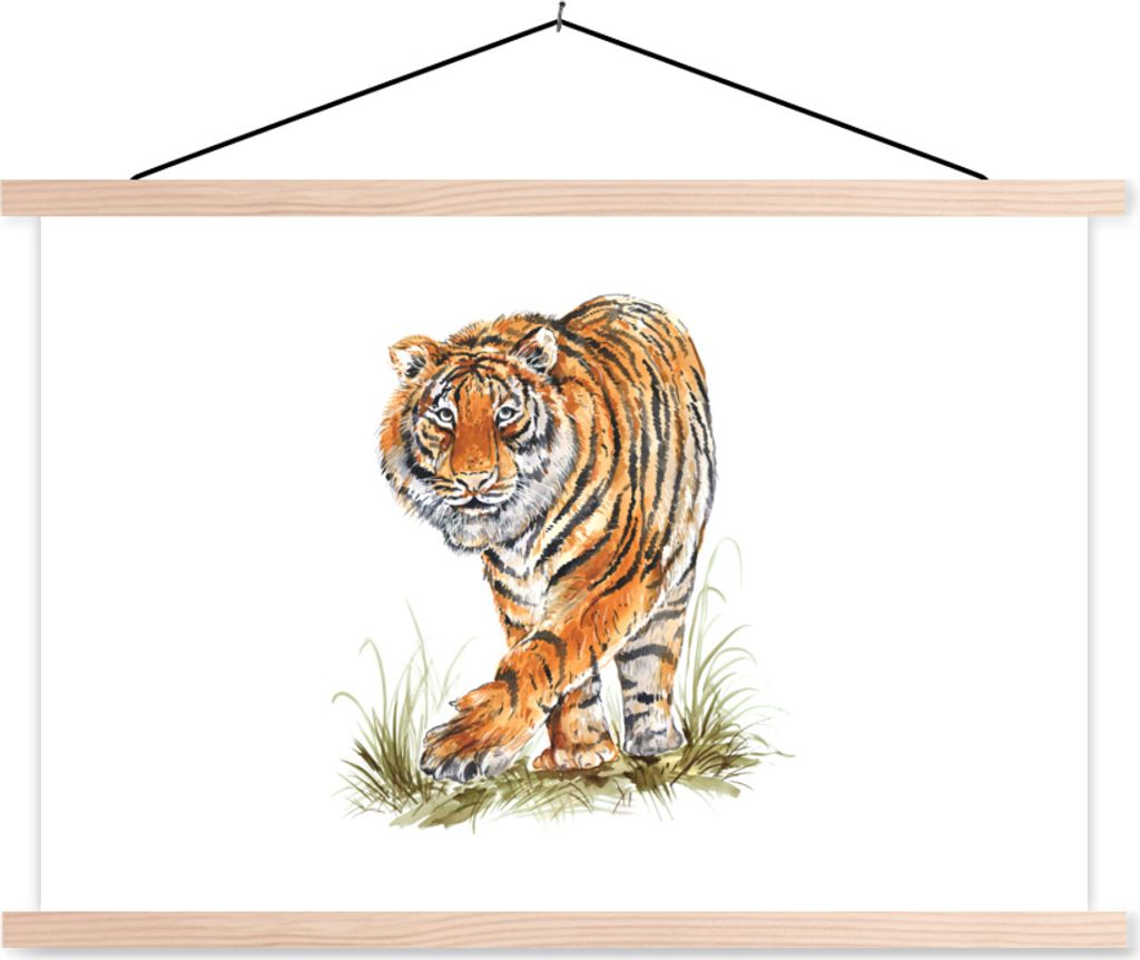 MuchoWow Textilposter Tiger - Beine - Weiß 60x40 cm mit holzfarbenen Rahmen - Bilder