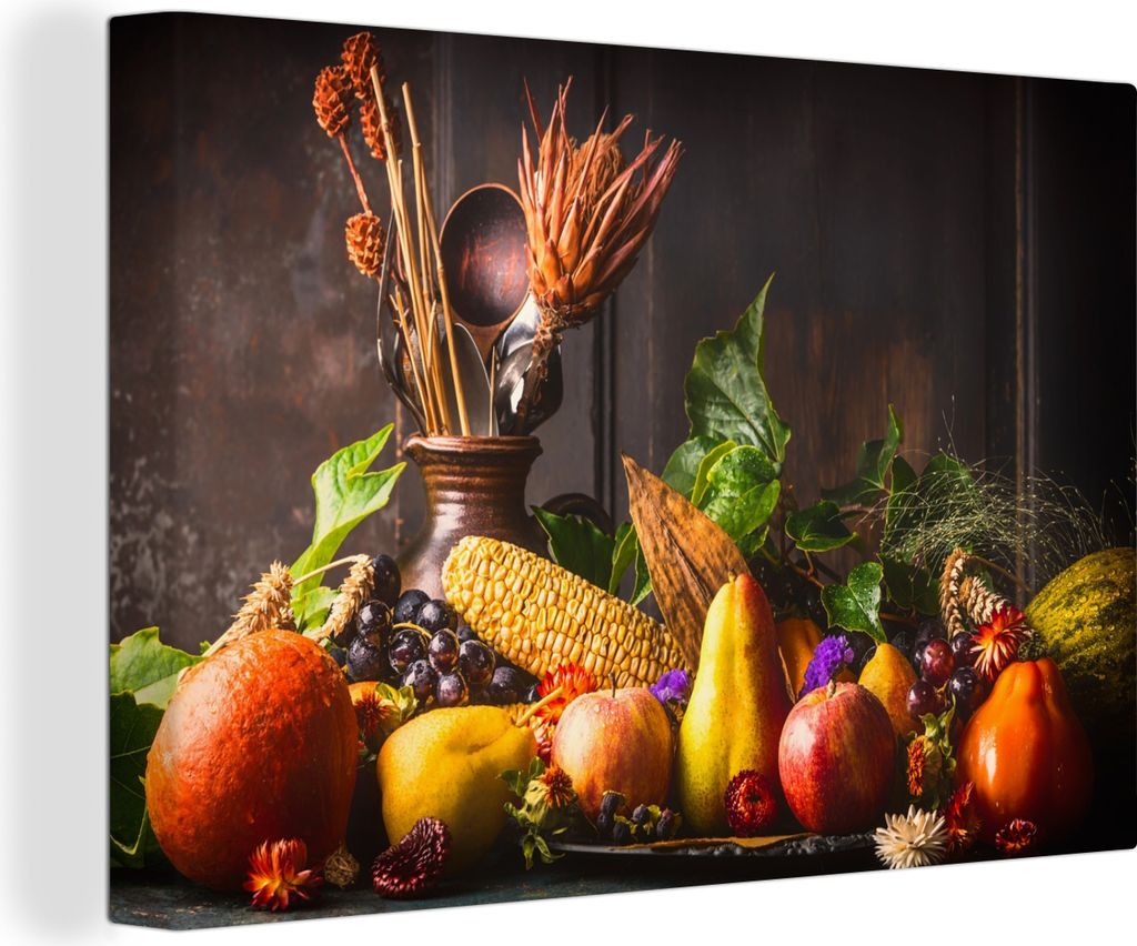 OneMillionCanvasses - Leinwandbilder - 150x100 cm, Gemüse - Obst - Rustikal - Tisch, Wandbilder Kunstdruck Wanddekoration - Foto auf Leinwand - ...