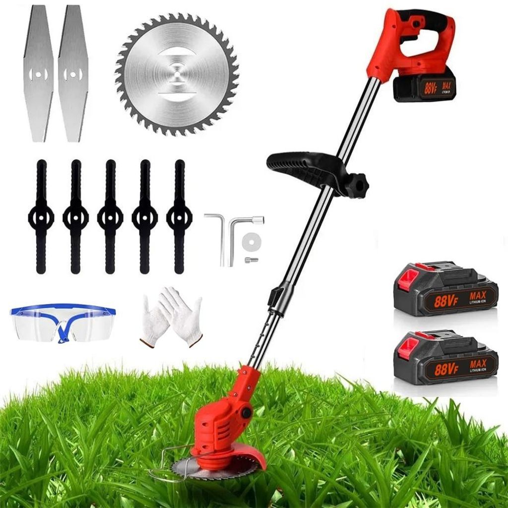 Akku-Rasentrimmer, 2X 2,0 Ah Akku und Ladegerät, Cordless Weed Wacker, 180° Trimmwinkel, Teleskop-Stiel & Zusatzhandgriff