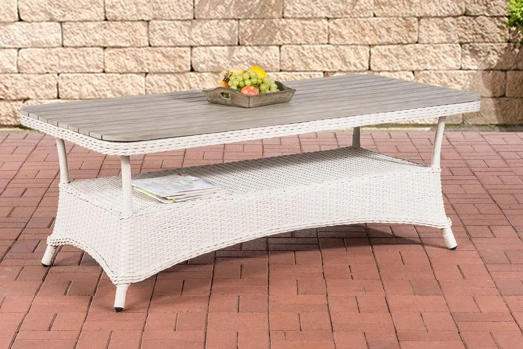 Table de terrasse pour 6 personnes en résine et WPC blanc perle