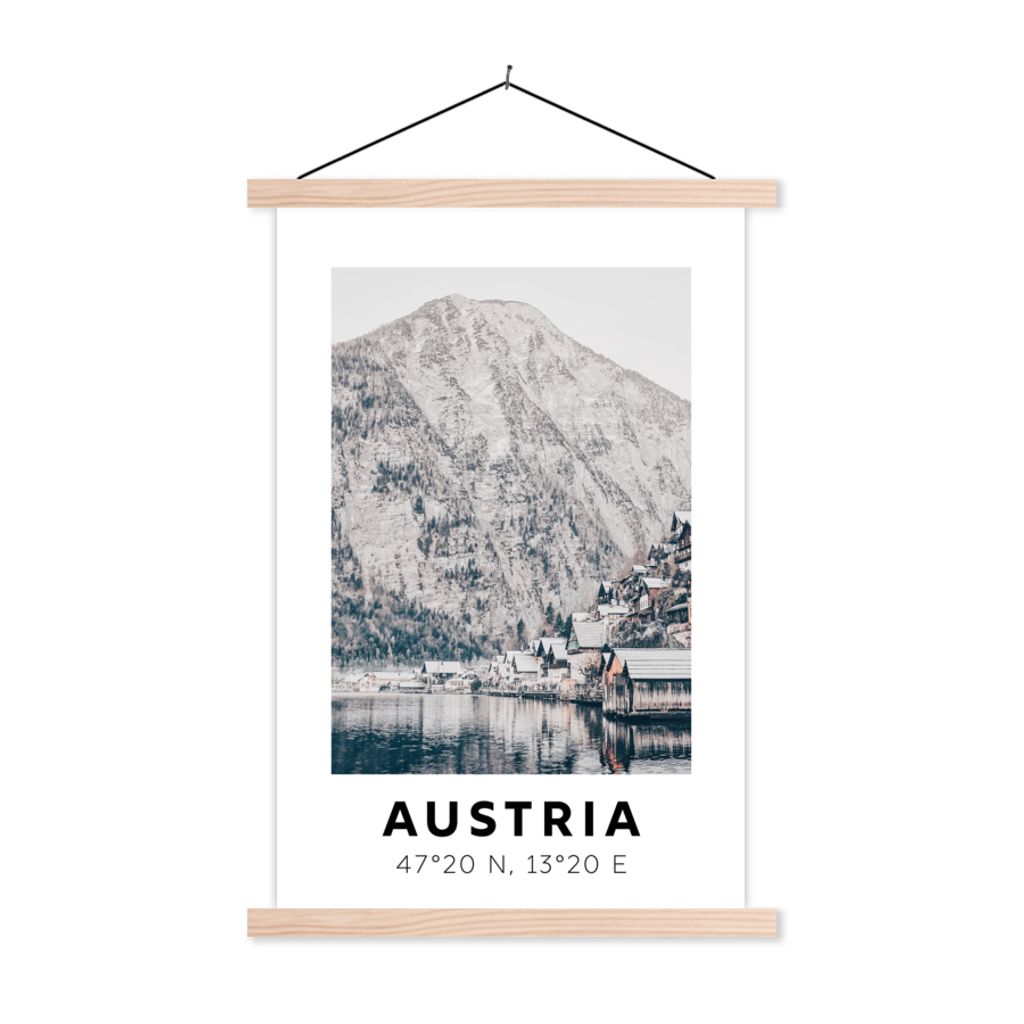 MuchoWow Textilposter Österreich - Wasser - Berge - Alpen 120x180 cm mit holzfarbenen Rahmen - Textil-Plakat
