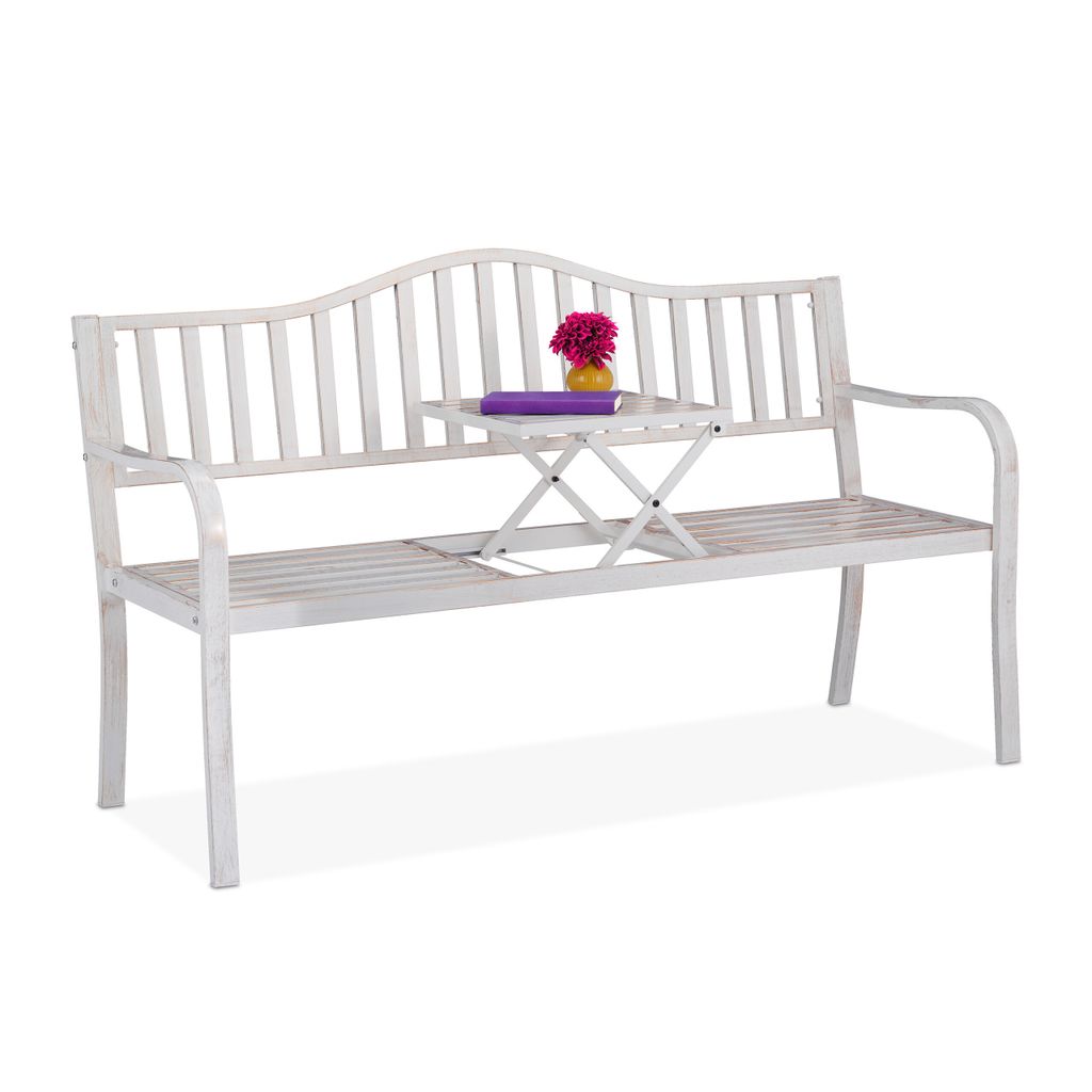 Panchina da giardino Relaxdays con tavolino ribaltabile, 3 Immagine del prodotto 