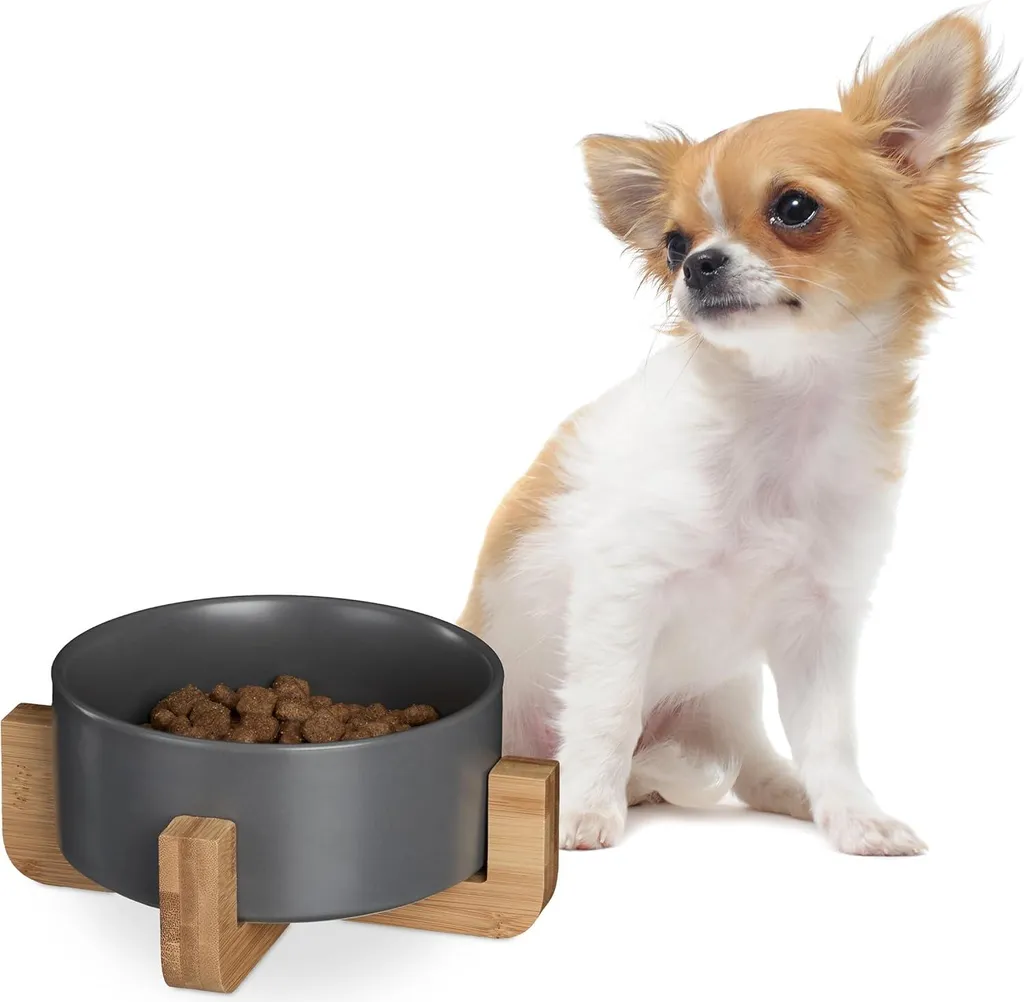Acquista Ciotola Cani Relaxdays Ceramica | Cornice Bambù Offerta