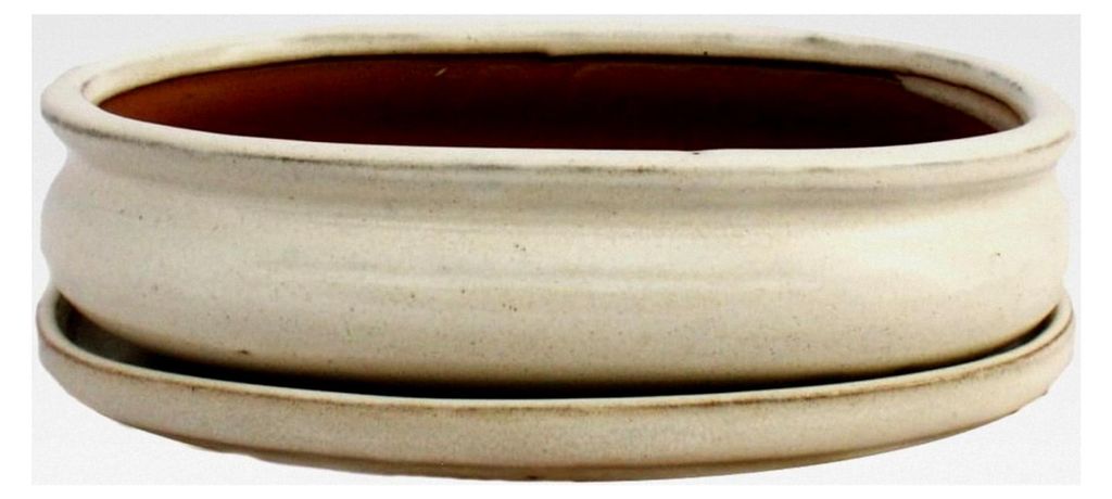 Bonsai-Schale mit Unterteller Größe 3 - Hellbeige - oval - L 19cm - B 13,5cm - H 5cm