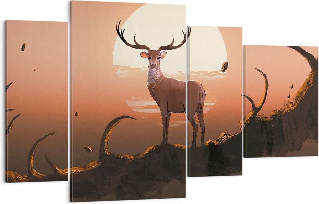 Bild auf Leinwand - Leinwandbild - Hirsch Geweih Hörner - 120x70cm - Wand Bild - Wanddeko - Leinwanddruck - Bilder - Kunstdruck - Wanddekoration -...