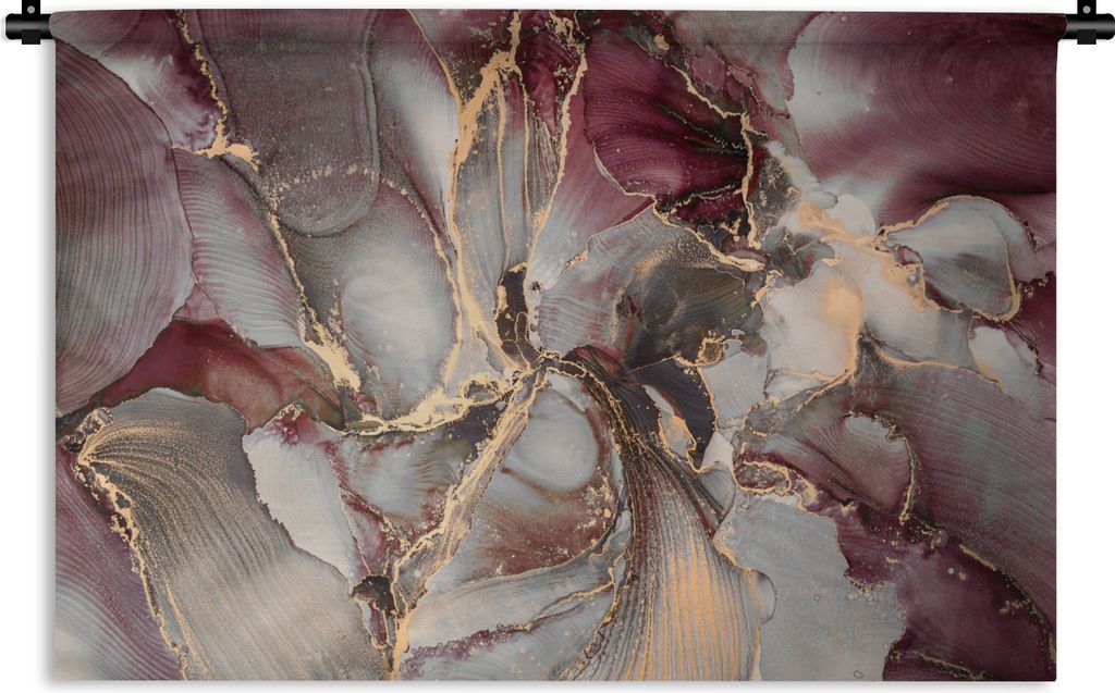 MuchoWow Wandteppich Wandbehang Gold - Marmor - Lila 90x60 cm Tapisserie Dekoration Wandtuch - Wandskulpturen - Bildteppich