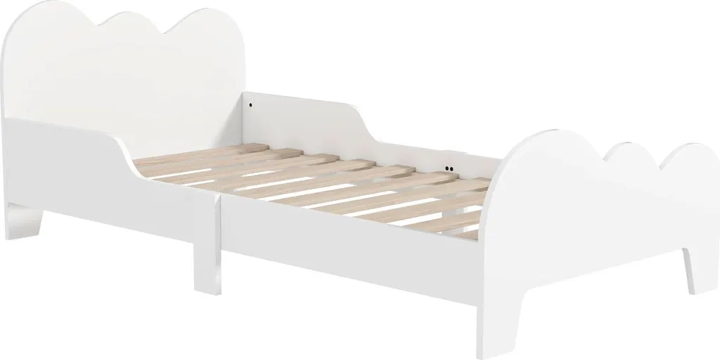 Lit Junior Design Nuage Blanc avec Barrière de Sécurité en Bois MDF